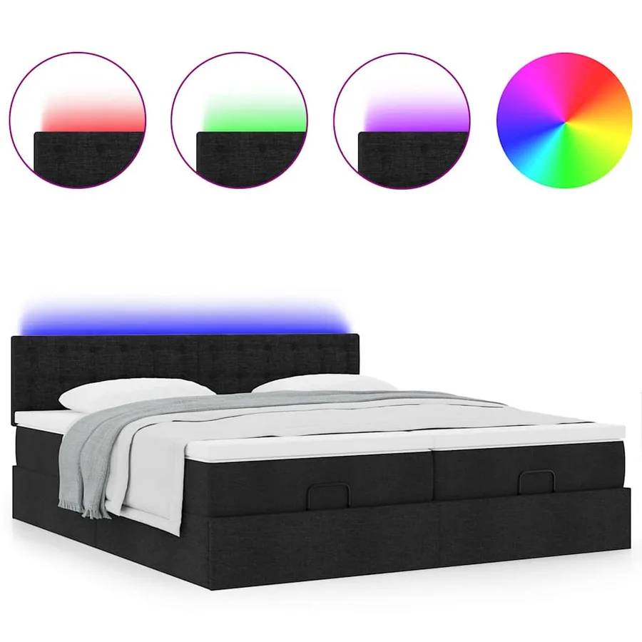 Cadre de lit ottoman avec matelas noir 160x200 cm tissu - 5