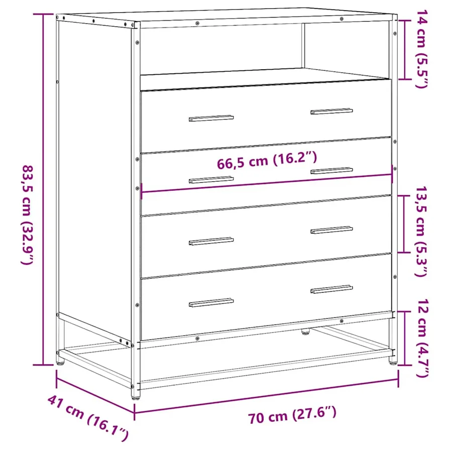 Commode noir 70x41x83,5 cm bois d'ingénierie - 10