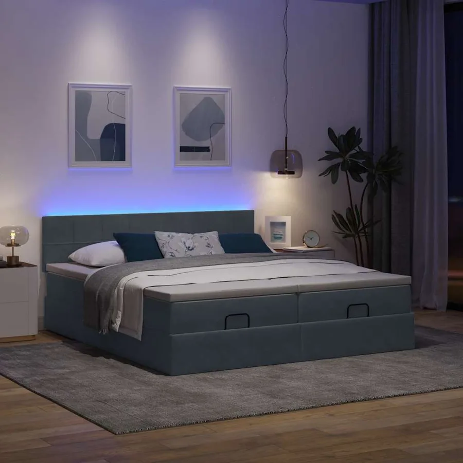 Cadre de lit ottoman avec matelas gris foncé 180x200cm velours - 3