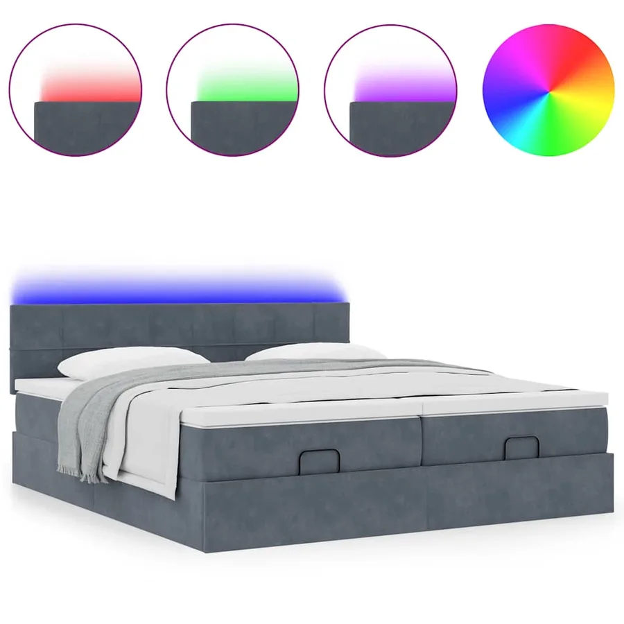 Cadre de lit ottoman avec matelas gris foncé 180x200cm velours - 5