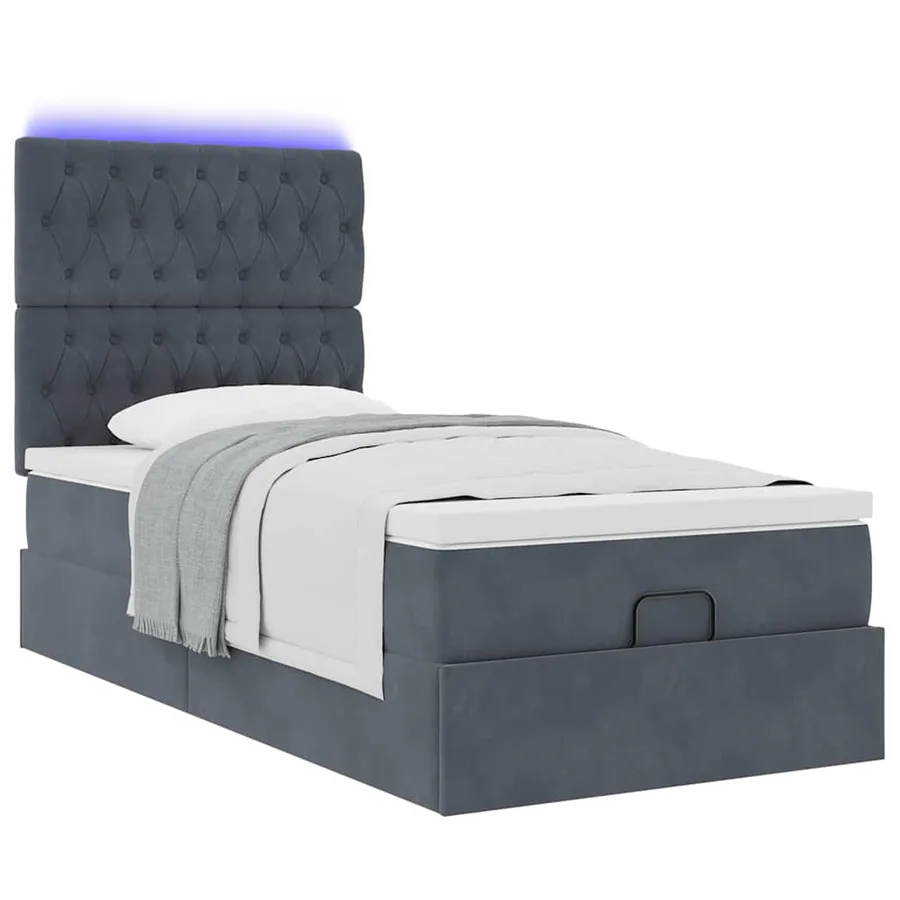 Cadre de lit ottoman et matelas gris foncé 90x200 cm velours - 6