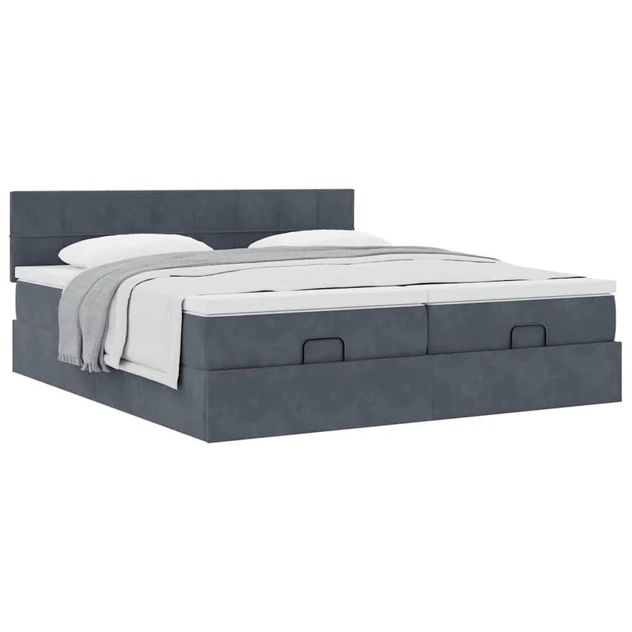 Cadre de lit ottoman avec matelas gris foncé 180x200cm velours - 5
