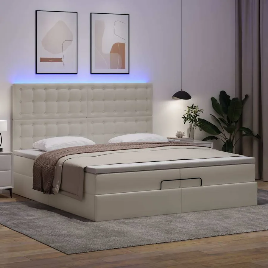 Cadre de lit ottoman avec matelas blanc 200x200 cm similicuir - 3