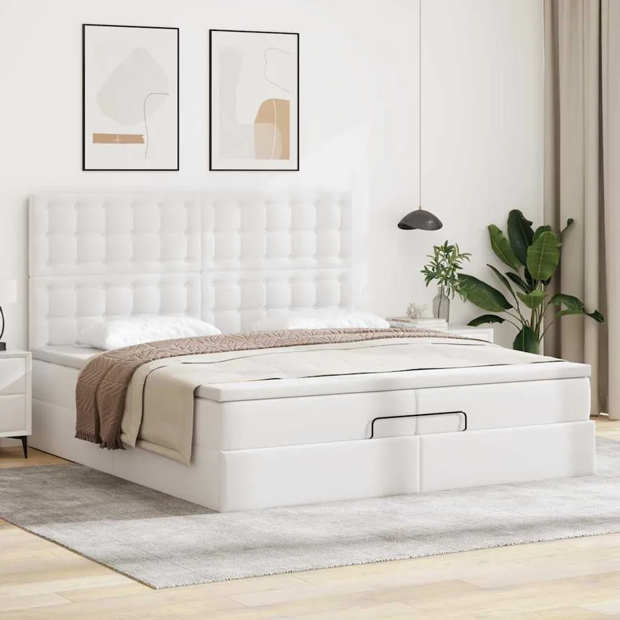 Cadre de lit ottoman avec matelas blanc 200x200 cm similicuir - 4