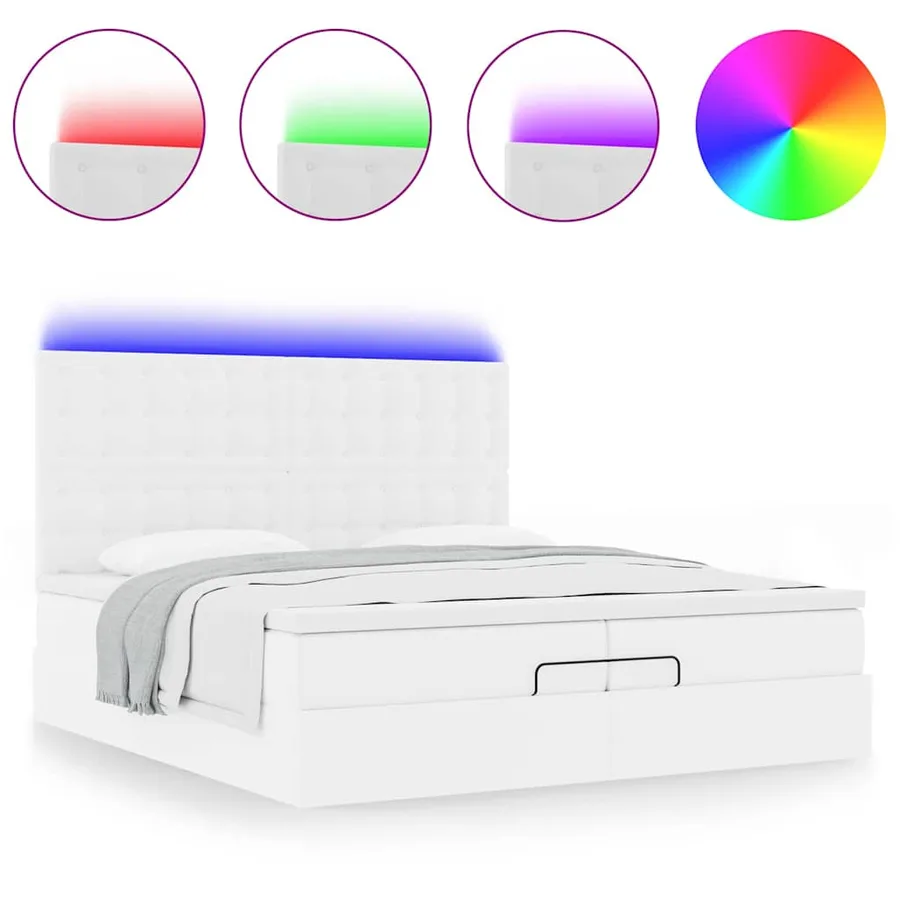 Cadre de lit ottoman avec matelas blanc 200x200 cm similicuir - 5