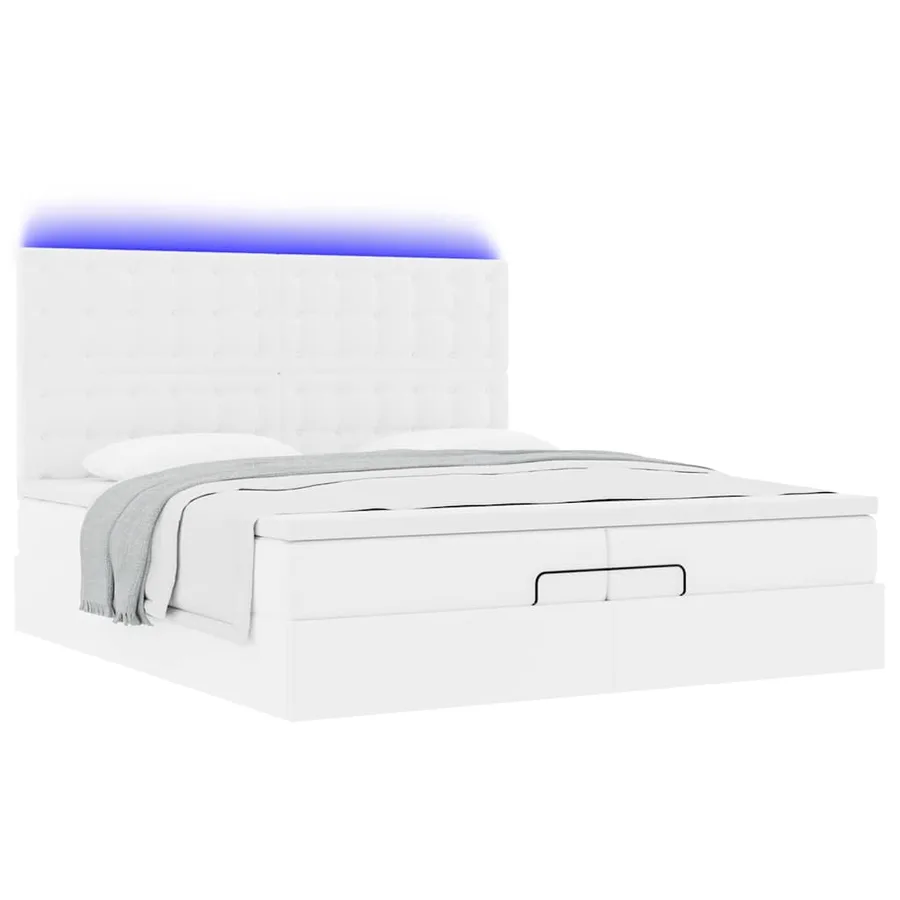 Cadre de lit ottoman avec matelas blanc 200x200 cm similicuir - 6