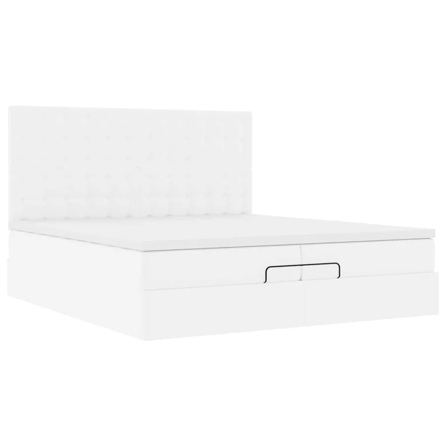 Cadre de lit ottoman avec matelas blanc 200x200 cm similicuir - 7