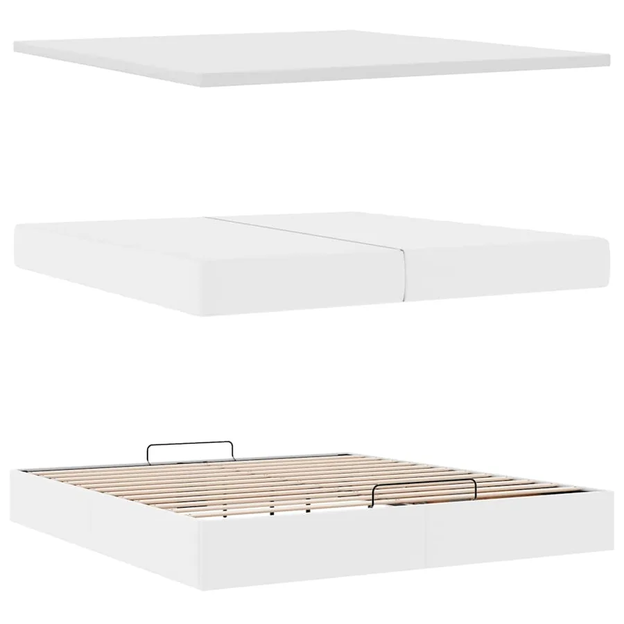 Cadre de lit ottoman avec matelas blanc 200x200 cm similicuir - 9
