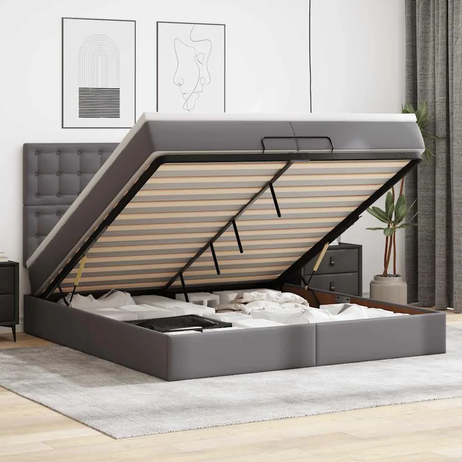 Cadre de lit ottoman avec matelas gris 200x200 cm similicuir