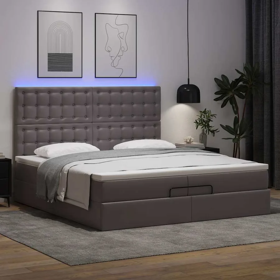 Cadre de lit ottoman avec matelas gris 200x200 cm similicuir - 3