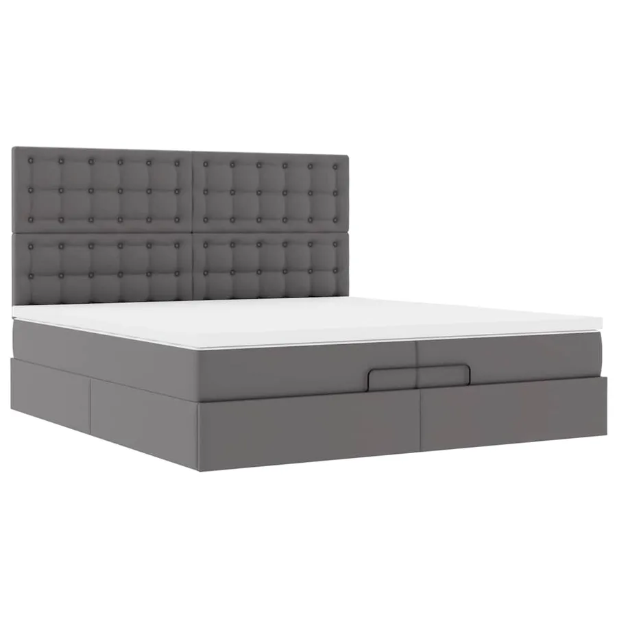 Cadre de lit ottoman avec matelas gris 200x200 cm similicuir - 7