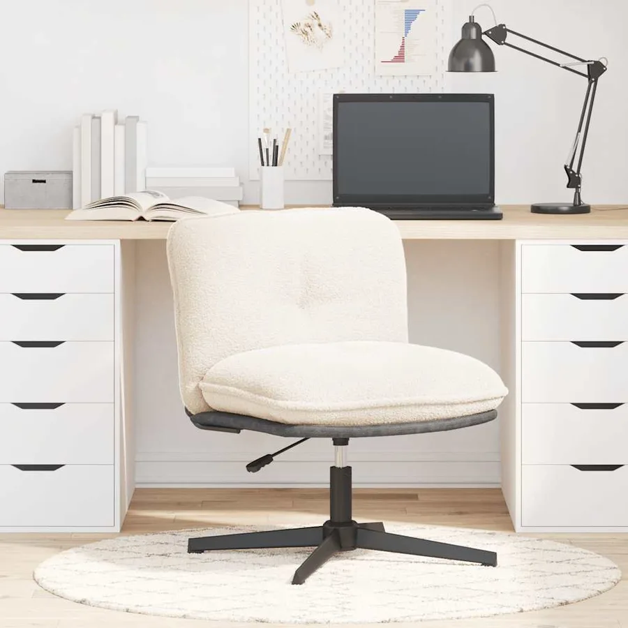 Chaise pivotante de bureau crème bouclé comme de la laine tissu - 2
