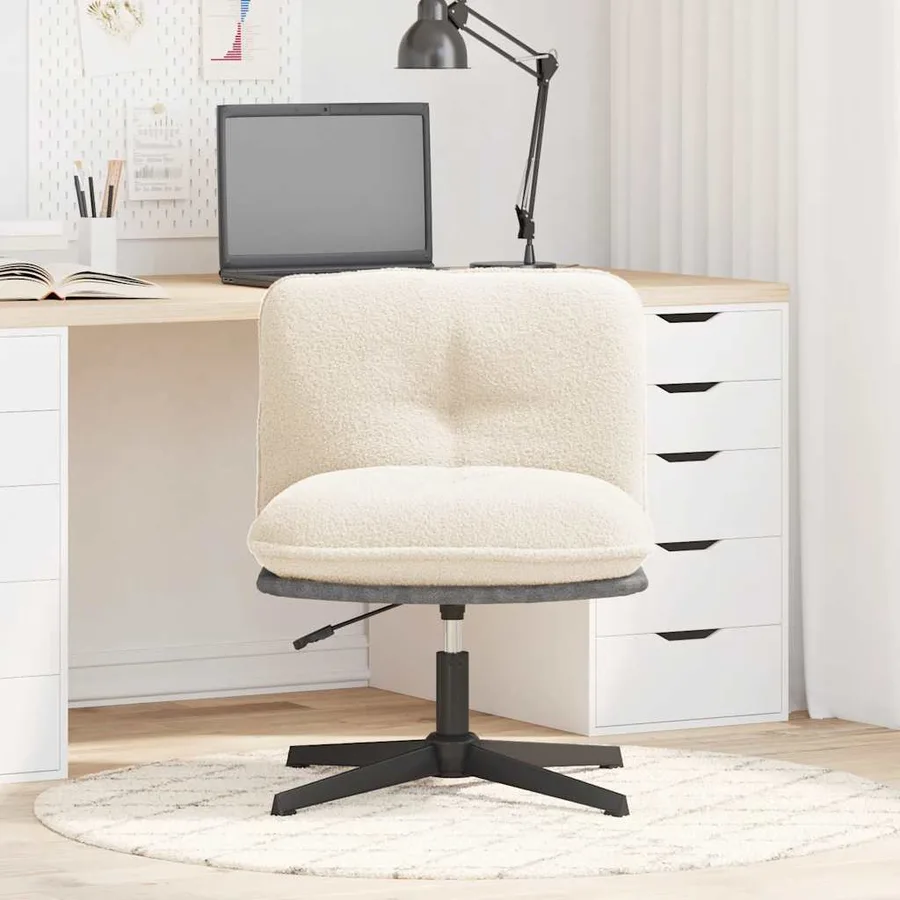 Chaise pivotante de bureau crème bouclé comme de la laine tissu - 3