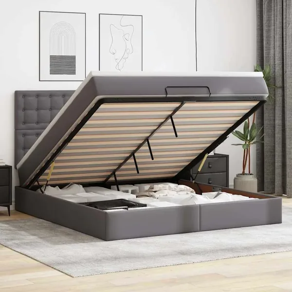 Cadre de lit ottoman avec matelas gris 180x200 cm similicuir