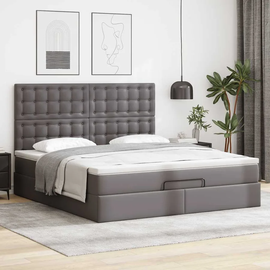 Cadre de lit ottoman avec matelas gris 180x200 cm similicuir - 3