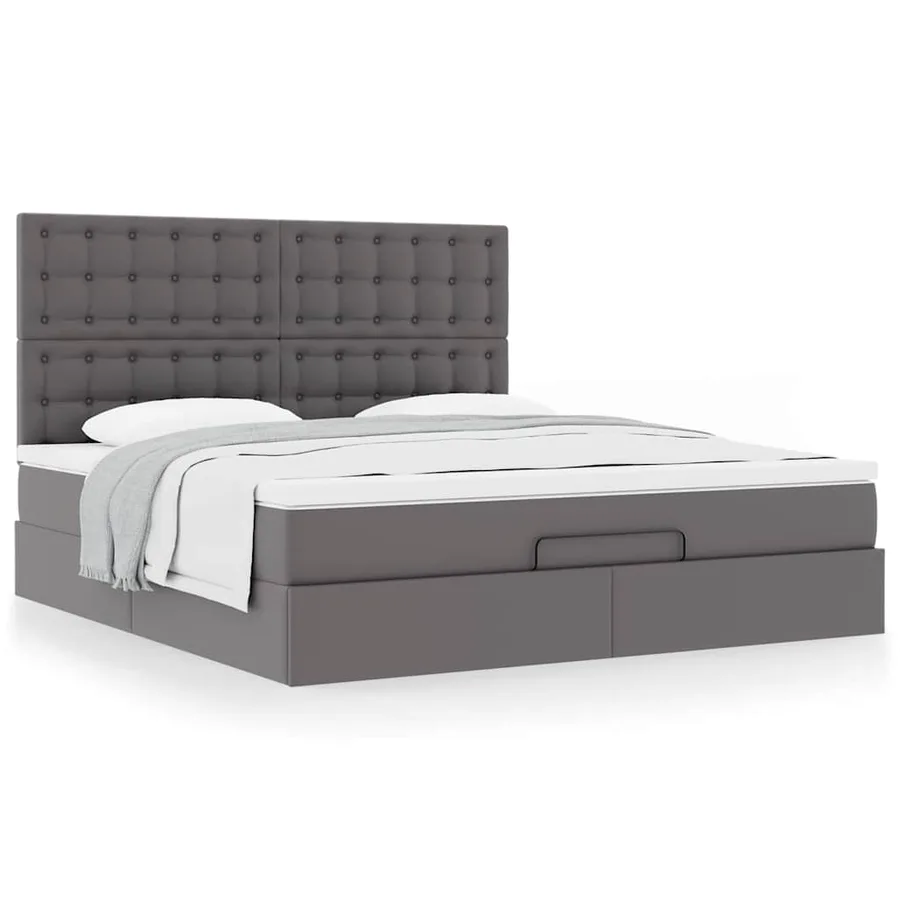 Cadre de lit ottoman avec matelas gris 180x200 cm similicuir - 4