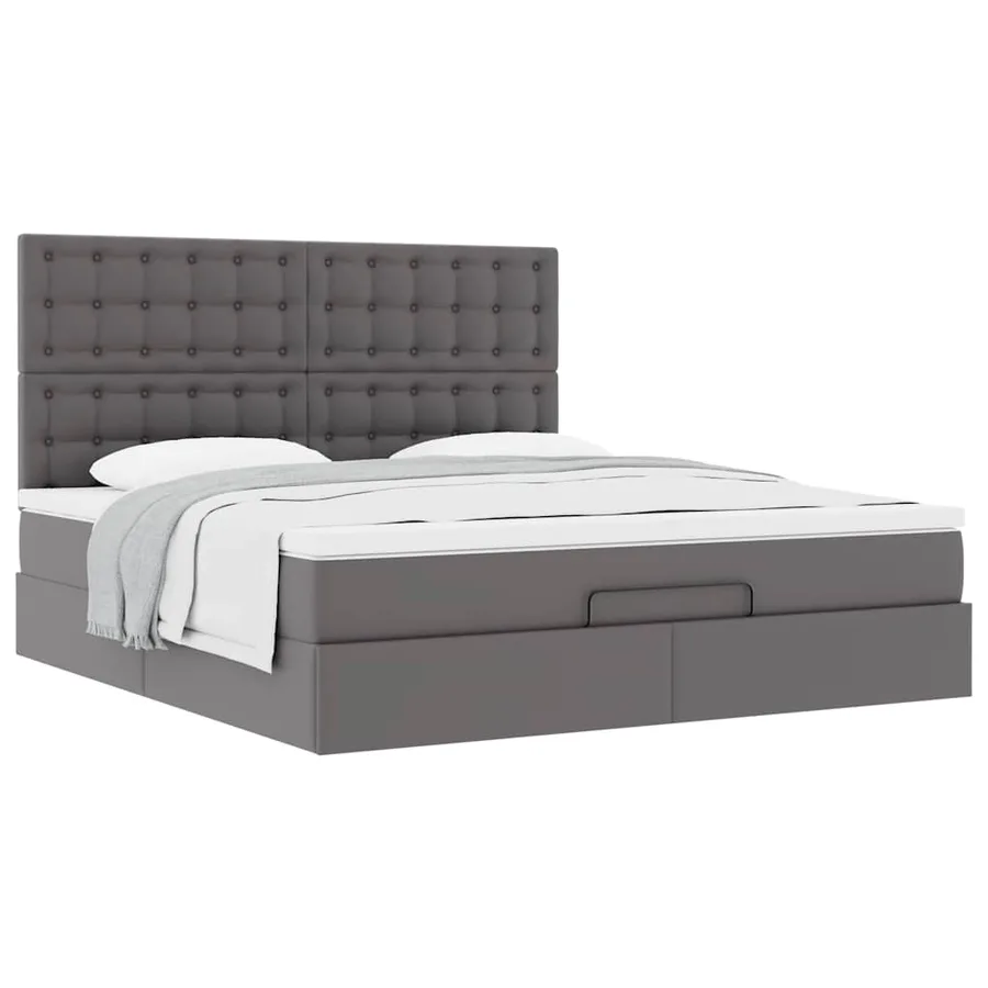 Cadre de lit ottoman avec matelas gris 180x200 cm similicuir - 5