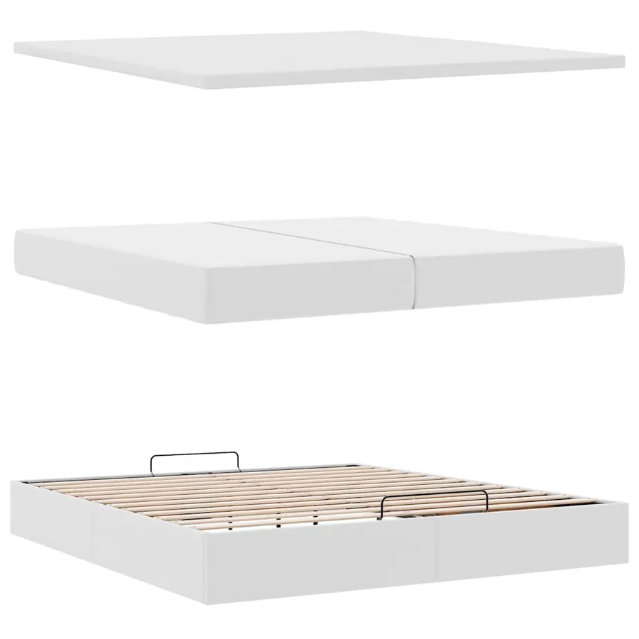 Cadre de lit ottoman avec matelas blanc 200x200 cm similicuir - 7