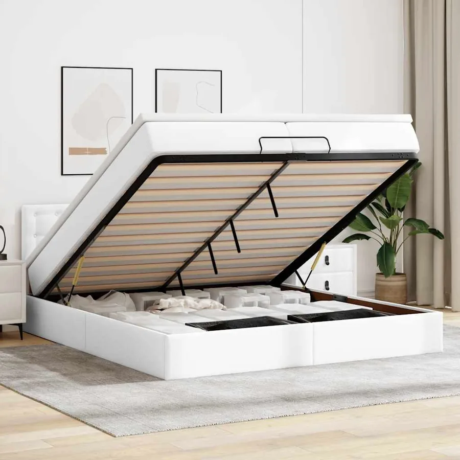 Cadre de lit ottoman avec matelas blanc 200x200 cm similicuir