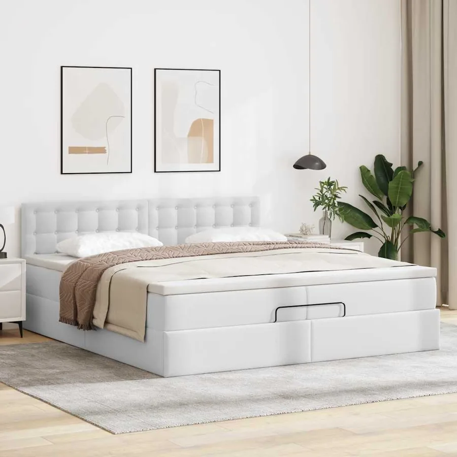 Cadre de lit ottoman avec matelas blanc 200x200 cm similicuir - 3