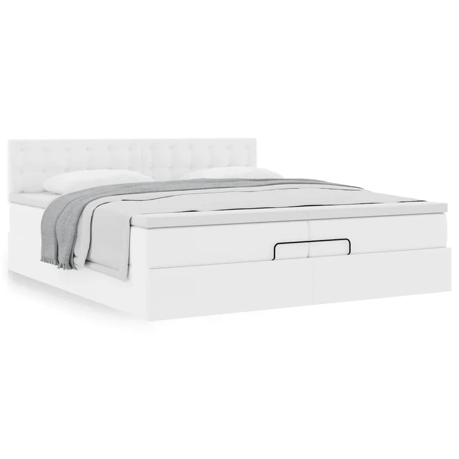 Cadre de lit ottoman avec matelas blanc 200x200 cm similicuir - 4