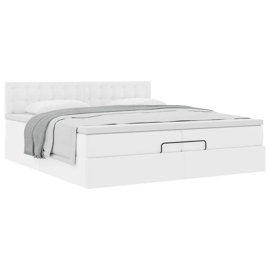 Cadre de lit ottoman avec matelas blanc 200x200 cm similicuir - 5