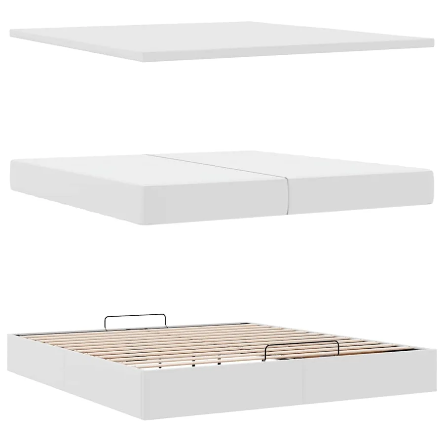Cadre de lit ottoman avec matelas blanc 200x200 cm similicuir - 8