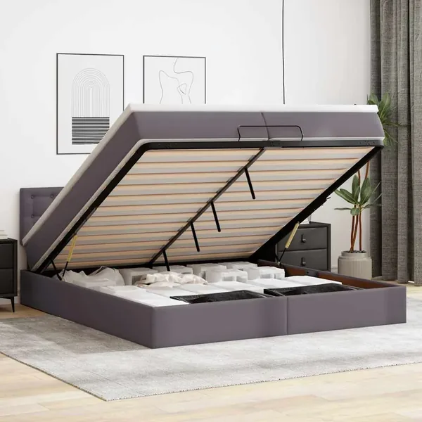 Cadre de lit ottoman avec matelas gris 200x200 cm similicuir