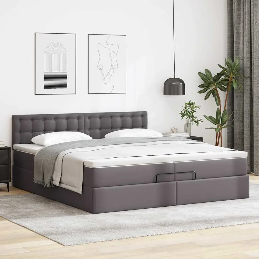 Cadre de lit ottoman avec matelas gris 200x200 cm similicuir - 3