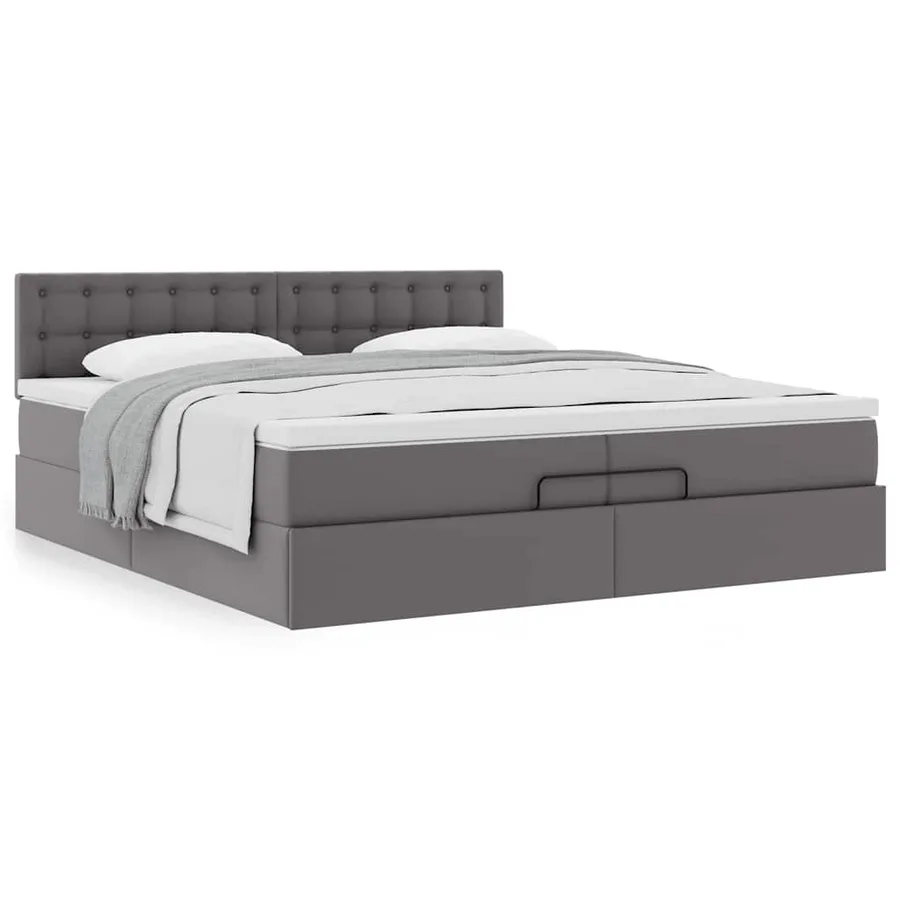 Cadre de lit ottoman avec matelas gris 200x200 cm similicuir - 4