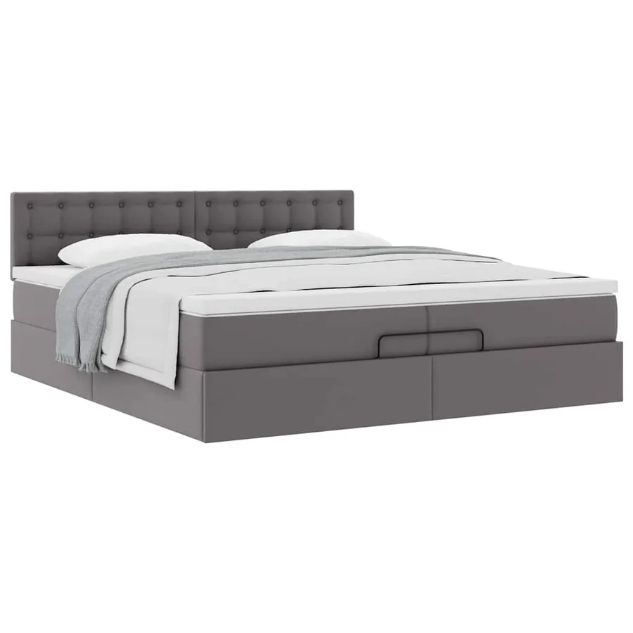 Cadre de lit ottoman avec matelas gris 200x200 cm similicuir - 5