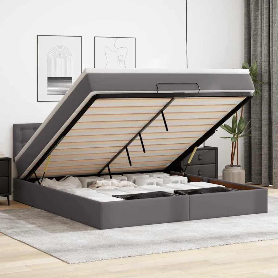 Lit ottoman avec matelas & LED Gris 180x200cm similicuir
