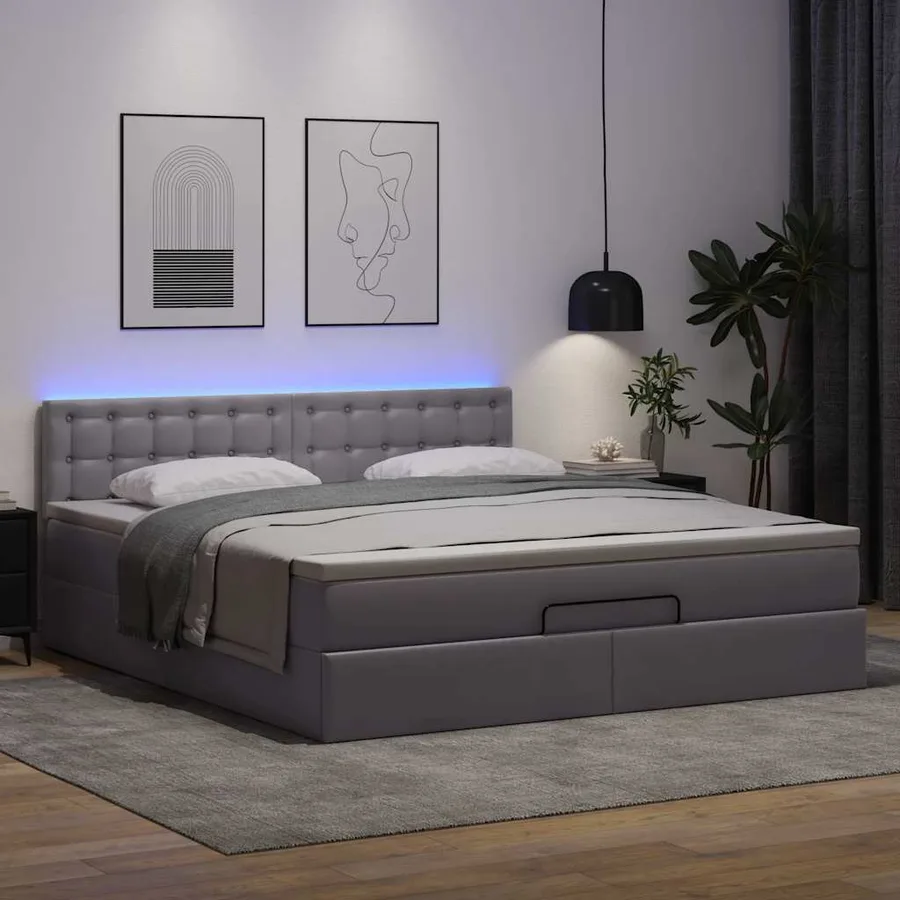 Lit ottoman avec matelas & LED Gris 180x200cm similicuir - 3