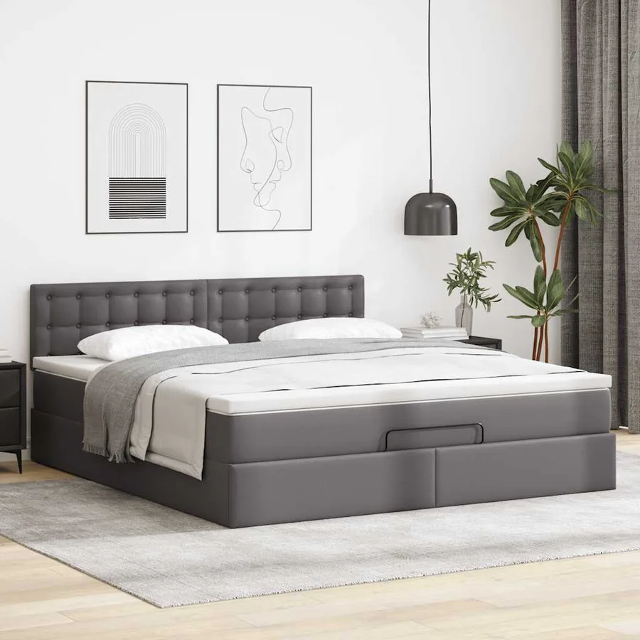 Lit ottoman avec matelas & LED Gris 180x200cm similicuir - 4