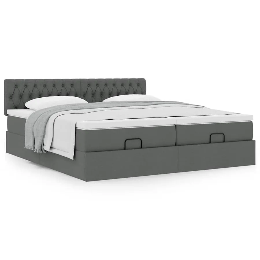 Cadre de lit ottoman avec matelas gris foncé 160x200cm tissu - 4