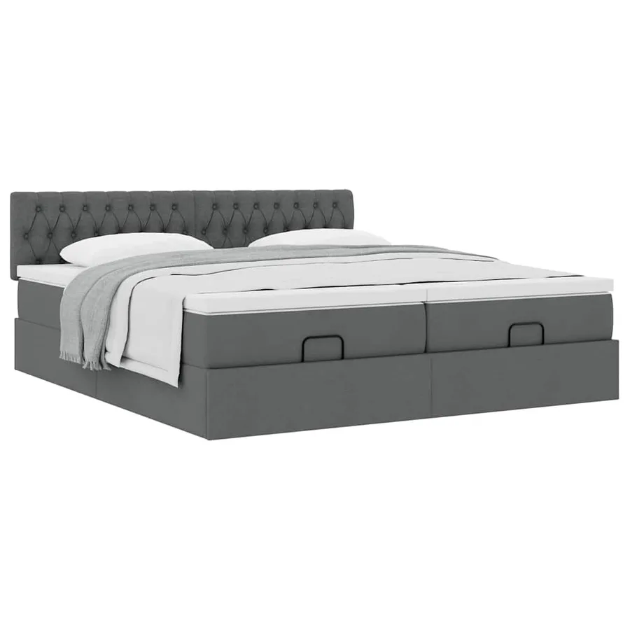 Cadre de lit ottoman avec matelas gris foncé 160x200cm tissu - 5