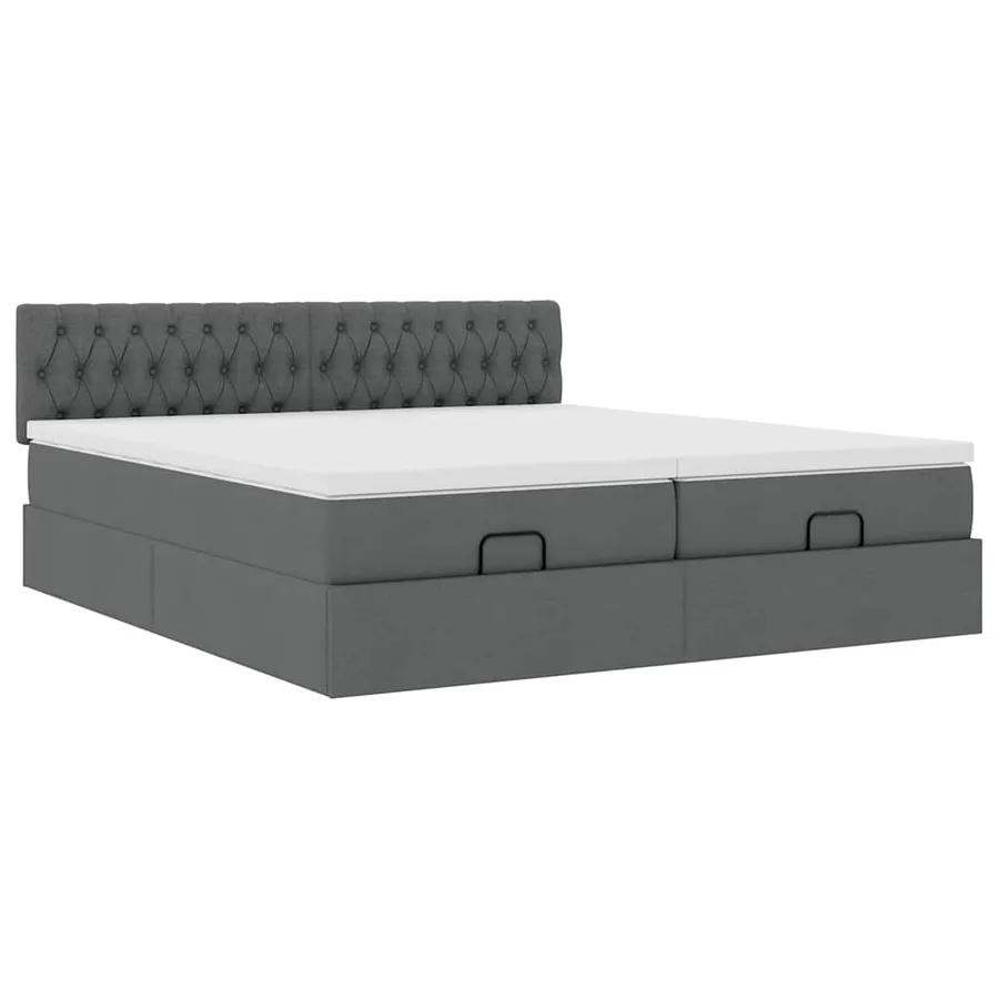 Cadre de lit ottoman avec matelas gris foncé 160x200cm tissu - 6