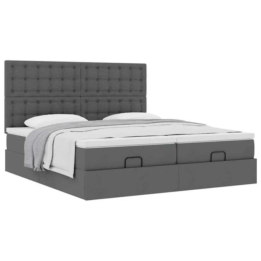 Cadre de lit ottoman avec matelas gris foncé 160x200cm tissu - 5
