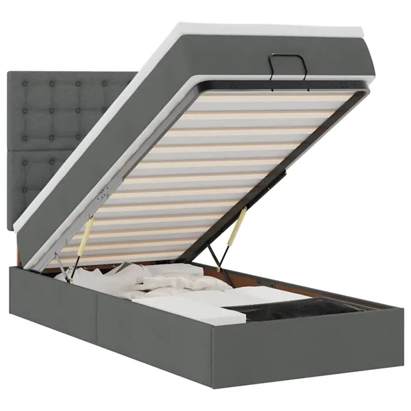 Cadre de lit ottoman avec matelas gris foncé 80x200 cm tissu