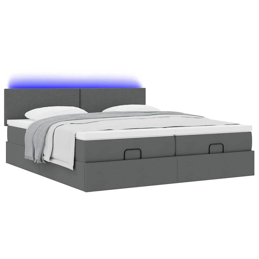 Cadre de lit ottoman avec matelas gris foncé 160x200cm tissu - 6