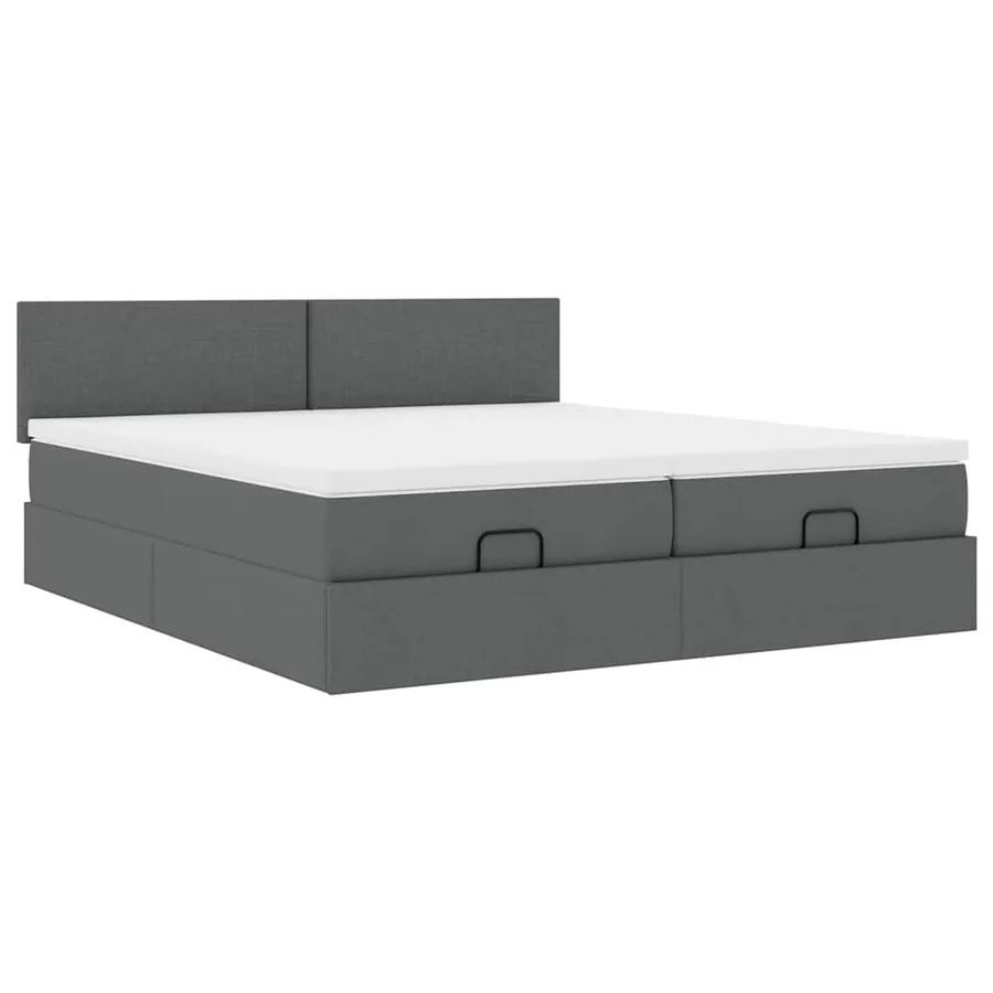 Cadre de lit ottoman avec matelas gris foncé 160x200cm tissu - 7