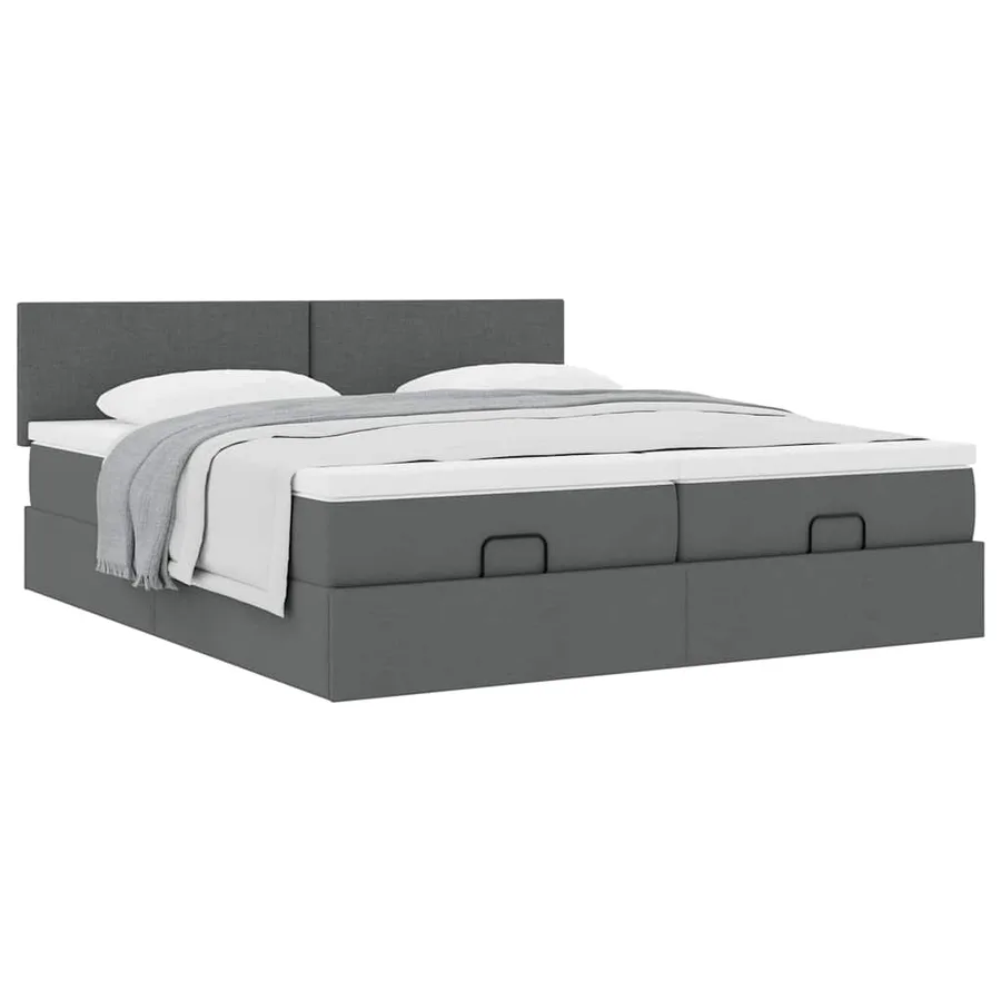 Cadre de lit ottoman avec matelas gris foncé 160x200cm tissu - 5