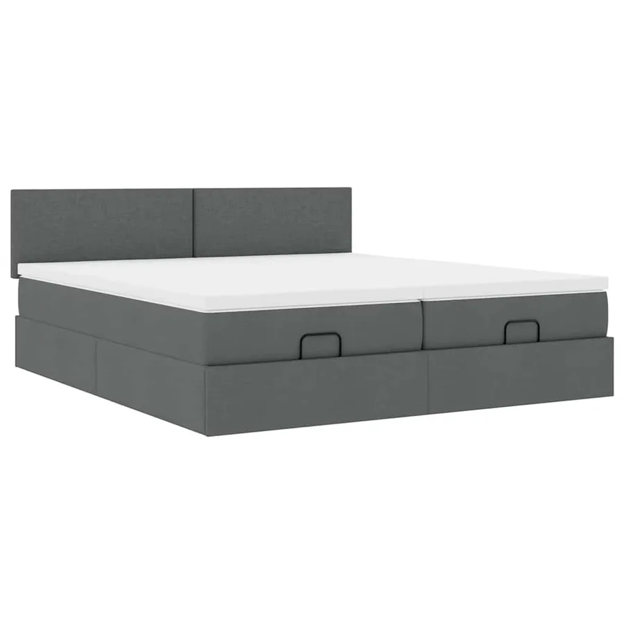 Cadre de lit ottoman avec matelas gris foncé 160x200cm tissu - 6