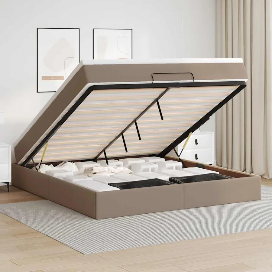 Cadre de lit ottoman et matelas cappuccino 180x200cm similicuir