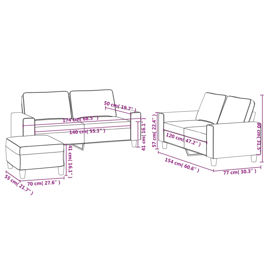 Ensemble de canapés 3 pcs marron tissu - 9