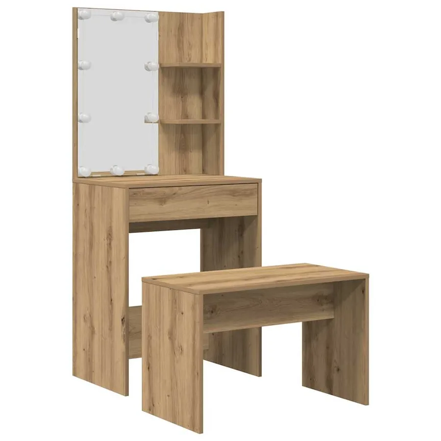 Ensemble de coiffeuse avec LED chêne artisanal bois ingénierie - 2