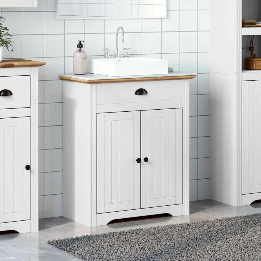 Armoire de lavabo de salle de bain BODO blanc marron 70x35x80cm - 3