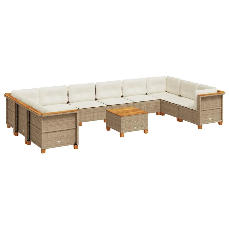 Salon de jardin 11 pcs avec coussins beige résine tressée - 2