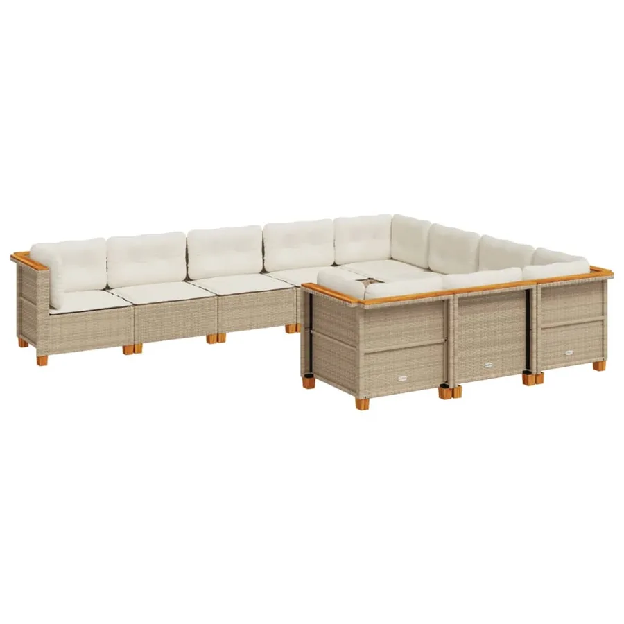 Salon de jardin avec coussins 10 pcs beige résine tressée - 2