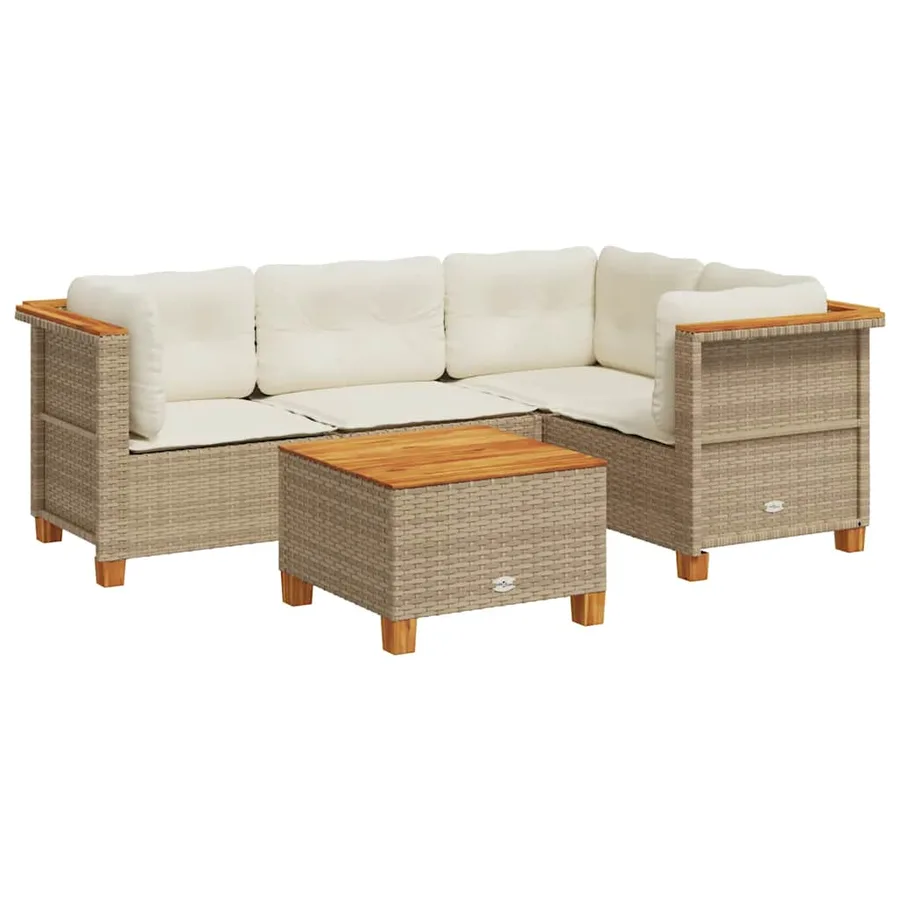 Salon de jardin avec coussins 5 pcs beige résine tressée - 2